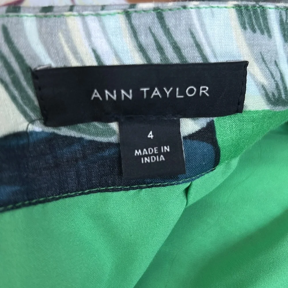 Ann Taylor Green Palm Leaf Print Tropical Flower Maxi Prairie Skirt Size 4